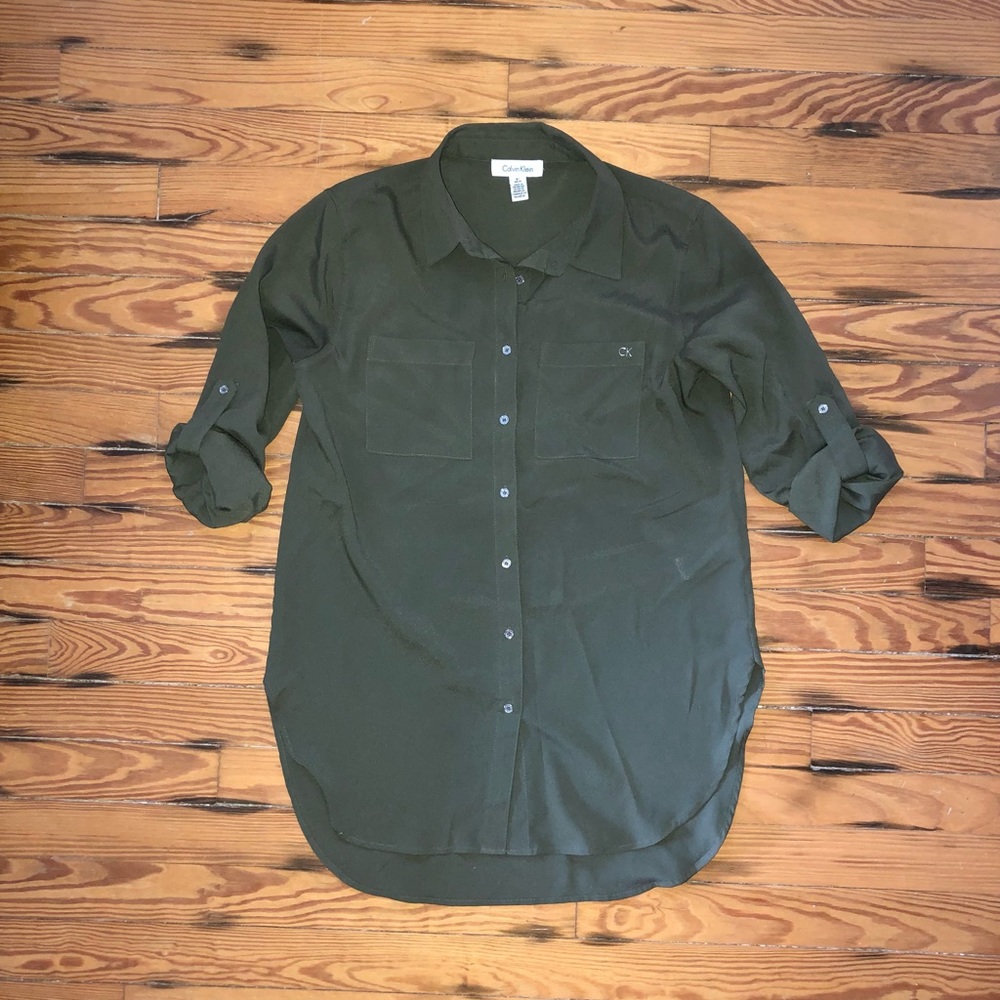 Calvin Klein Olive Green Long Sleeve Blouse